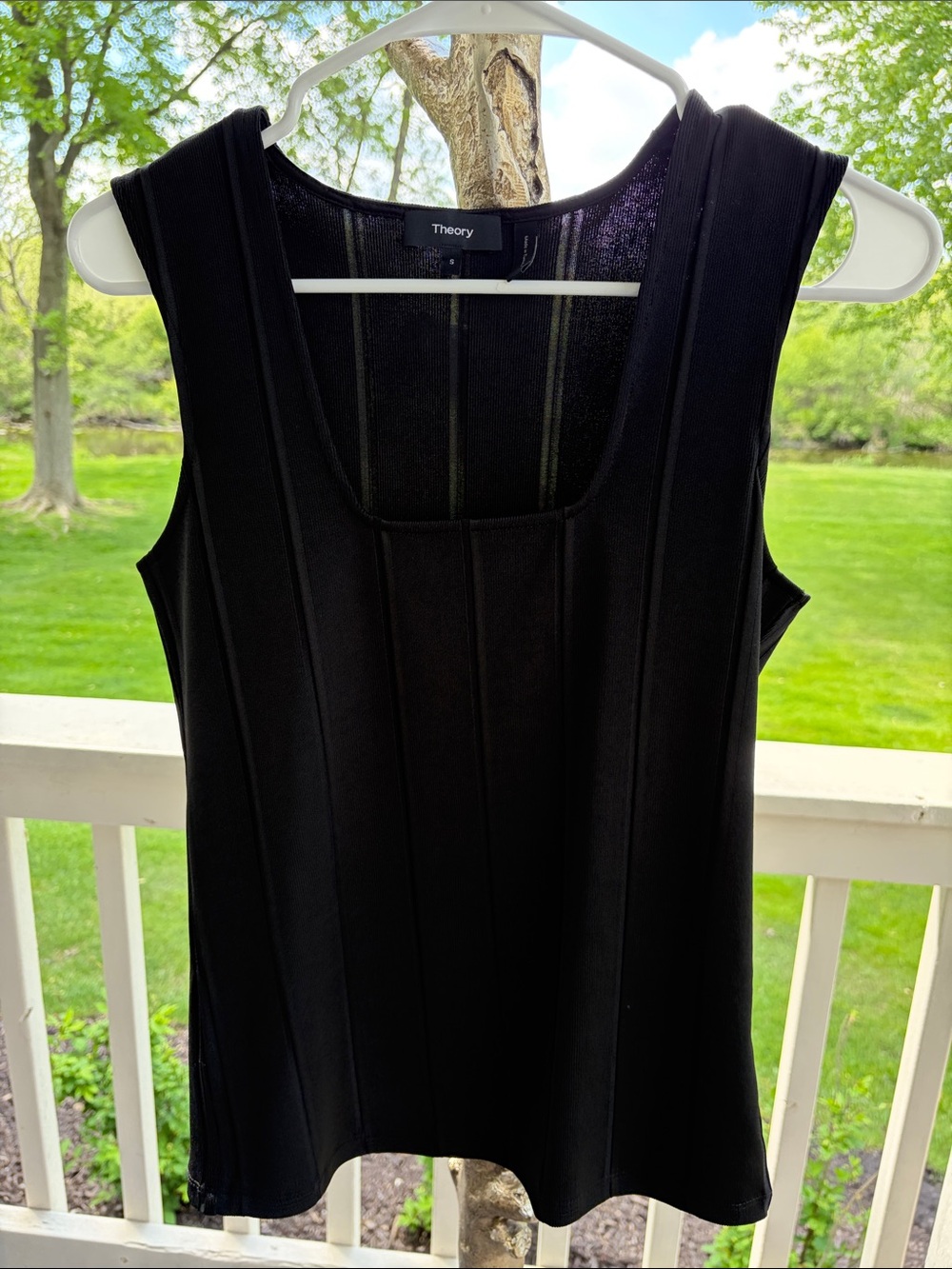 Theory Black Ribbed Square-Neck Tank Top